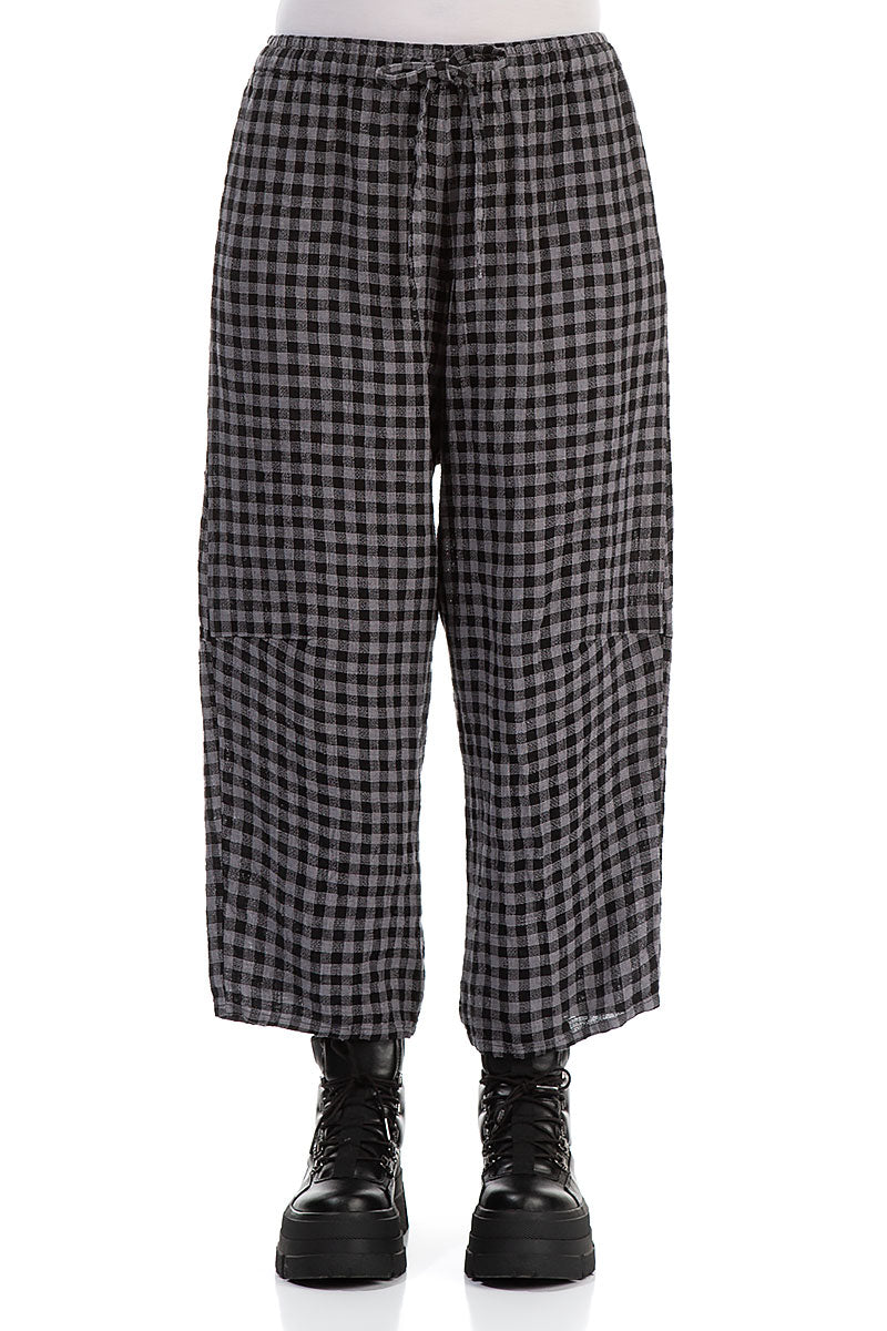 Tie Up Grey Check Linen Trousers 1