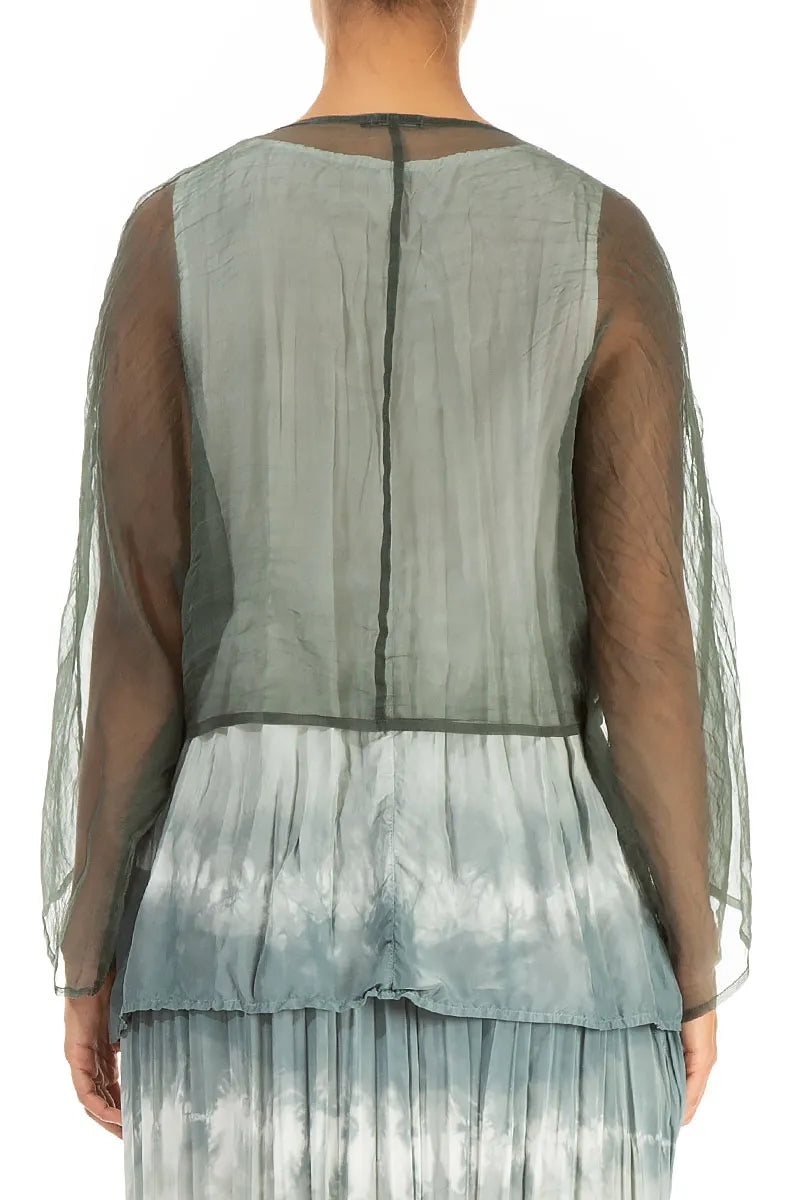 Tie Up Sage Silk Chiffon Jacket 2