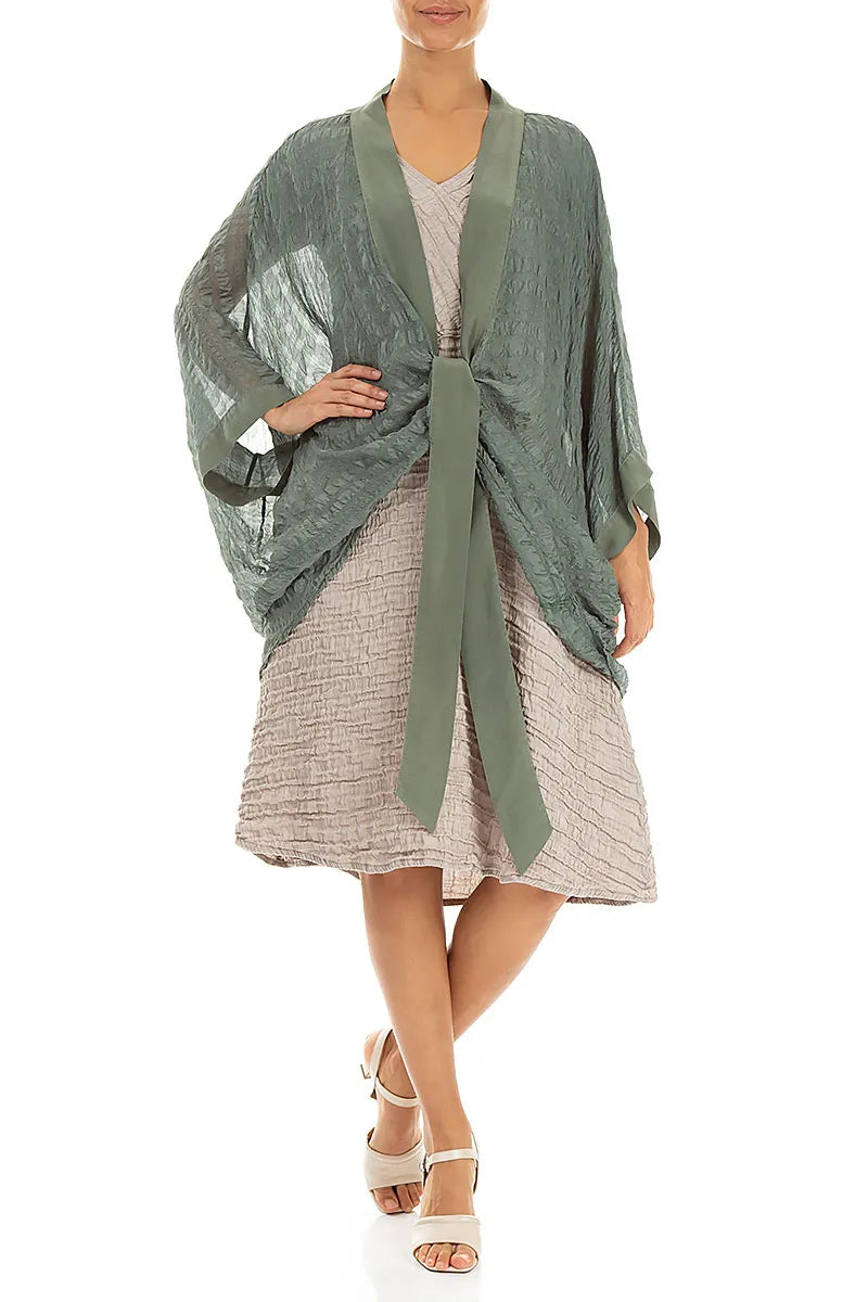 Tie Up Sage Textured Silk Jacket 3