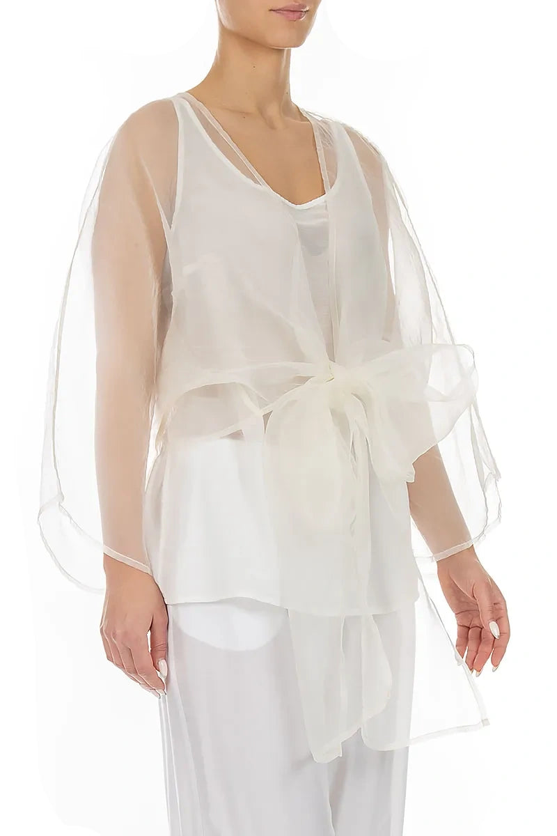 Tie Up White Silk Chiffon Jacket 3