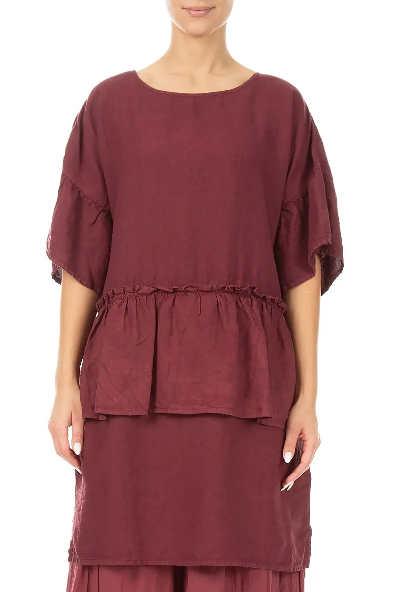 Tiered Antique Ruby Linen Tunic Dress 1