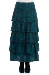 Tiered Crinkled Teal Silk Maxi Skirt 1