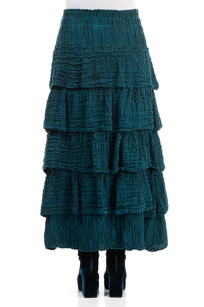 Tiered Crinkled Teal Silk Maxi Skirt 2