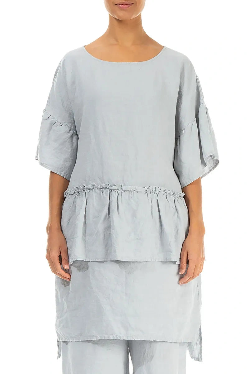 Tiered Silver Grey Linen Tunic Dress