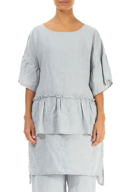 Tiered Silver Grey Linen Tunic Dress
