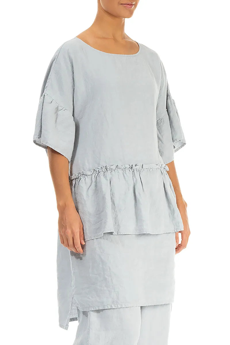 Tiered Silver Grey Linen Tunic Dress