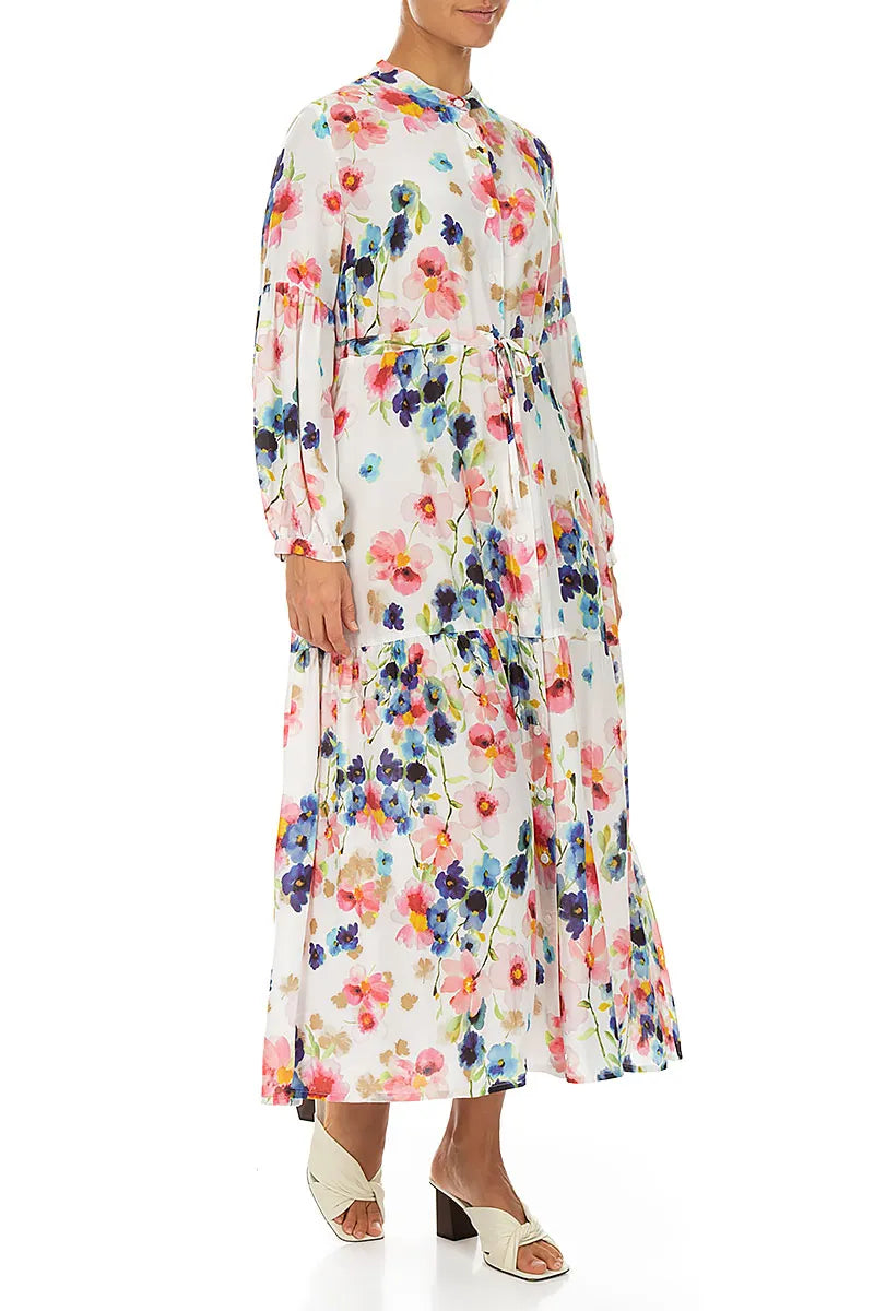 Tiered Tie Up Primrose Silk Bamboo Dress 3