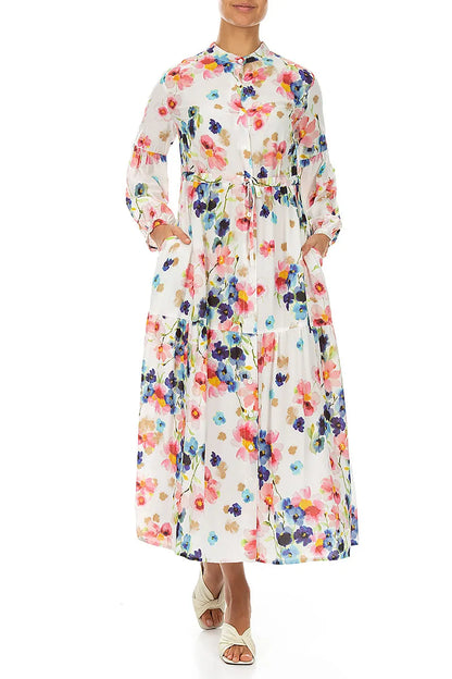 Tiered Tie Up Primrose Silk Bamboo Dress 4