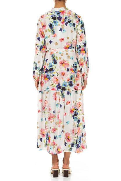 Tiered Tie Up Primrose Silk Bamboo Dress 2