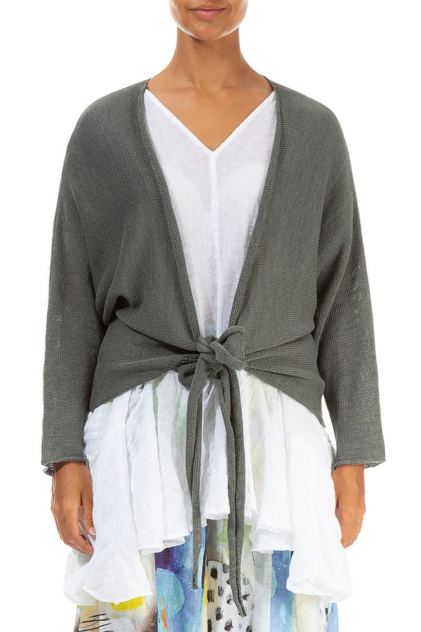 Tie up Grey Sage Linen Cardigan 1