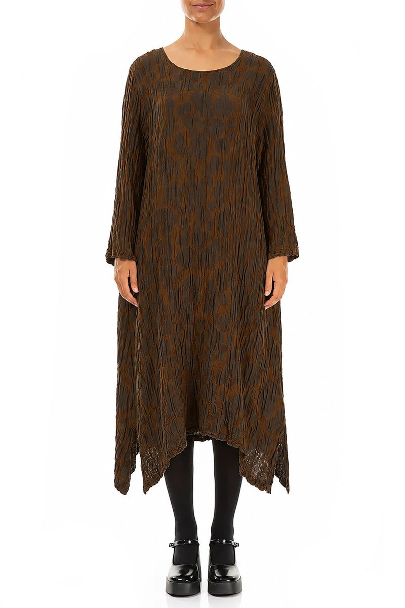 Truffle Brown Circle Silk Linen Shift Dress