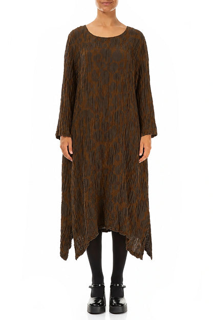 Truffle Brown Circle Silk Linen Shift Dress