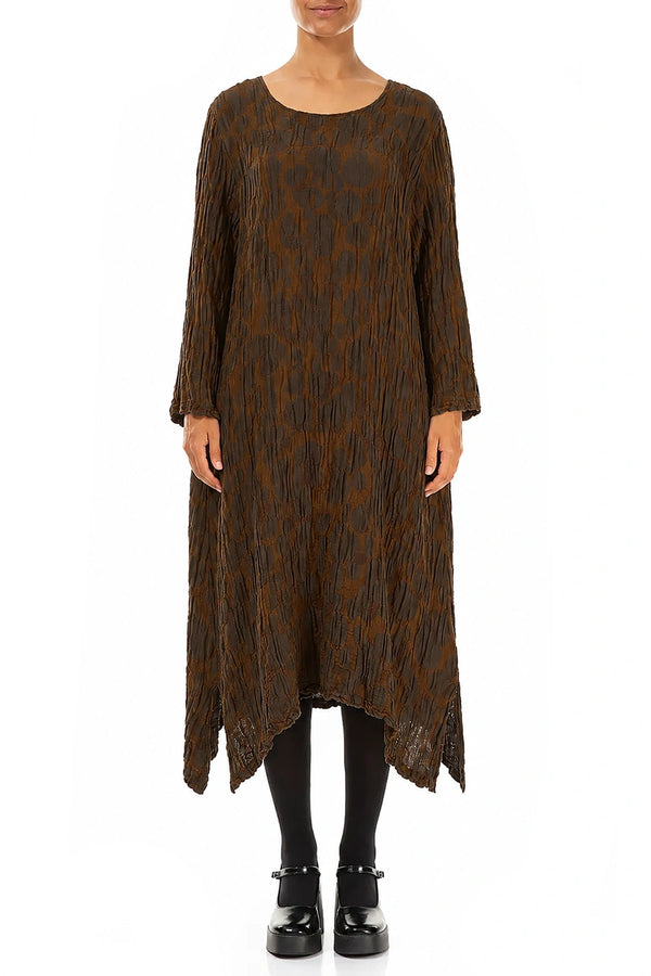 Truffle Brown Circle Silk Linen Shift Dress 1