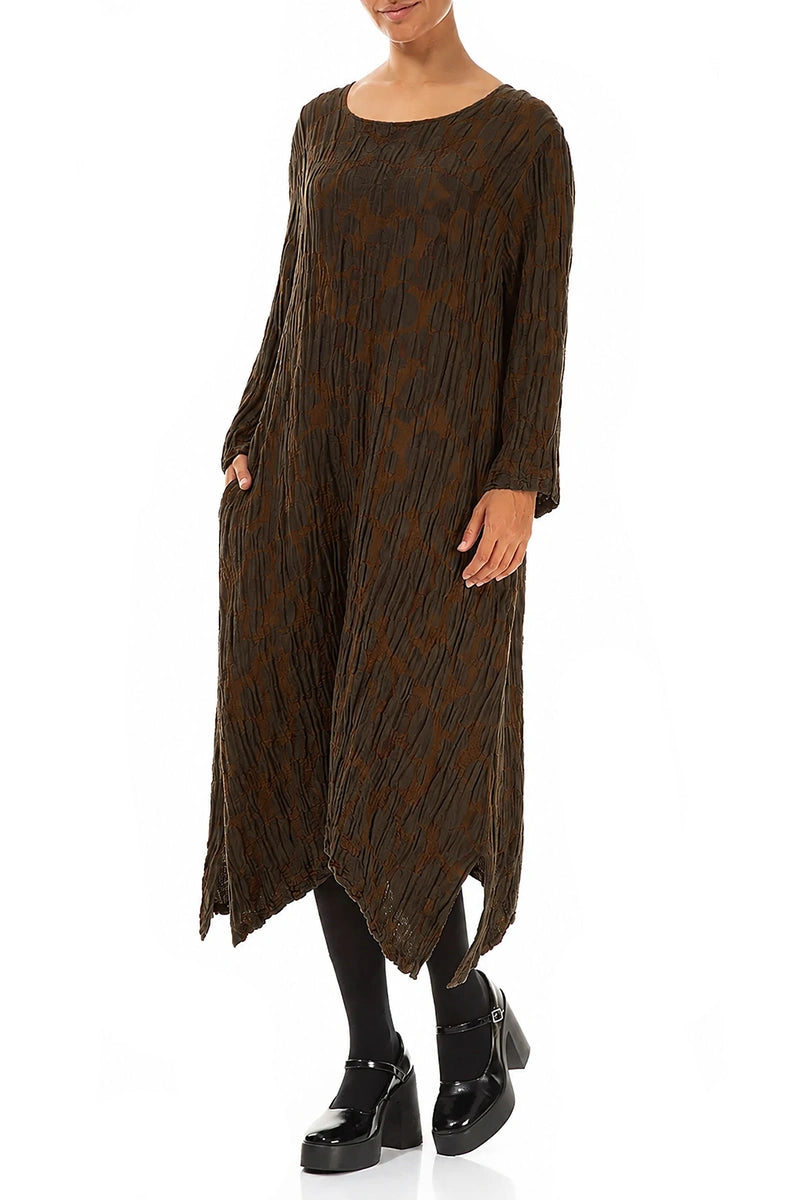 Truffle Brown Circle Silk Linen Shift Dress