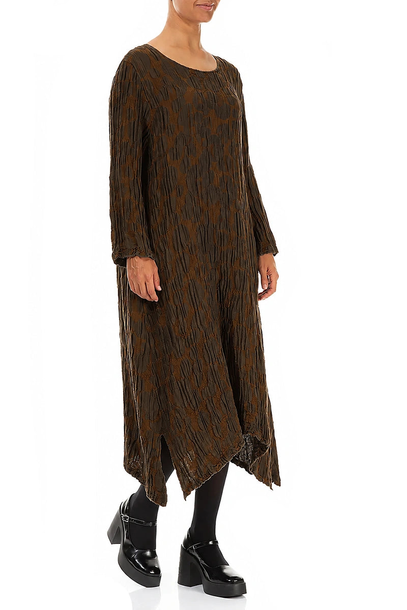 Truffle Brown Circle Silk Linen Shift Dress