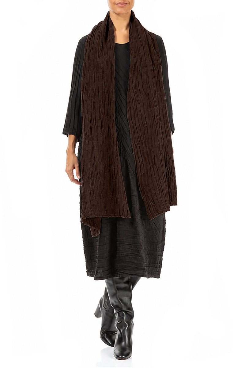 Truffle Brown Crinkled Silk Linen Scarf 2