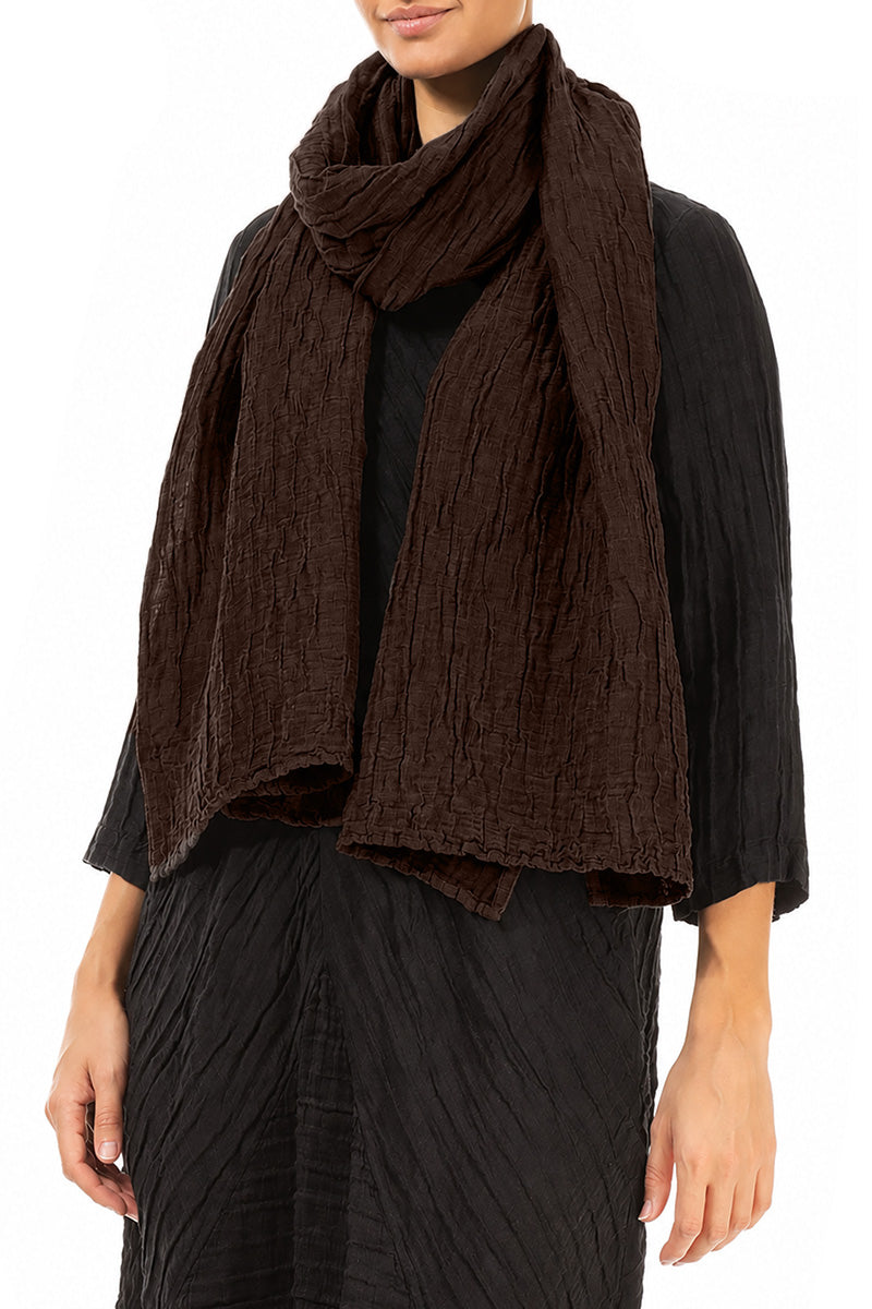 Truffle Brown Crinkled Silk Linen Scarf 3