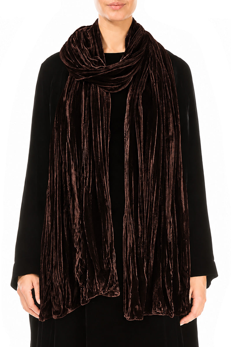 Truffle Brown Crumpled Silk Velvet Scarf