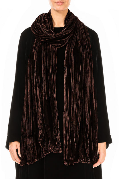 Truffle Brown Crumpled Silk Velvet Scarf