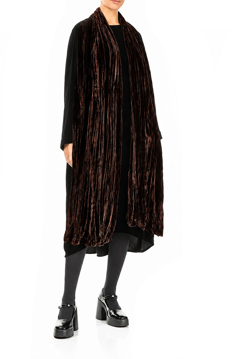 Truffle Brown Crumpled Silk Velvet Scarf 2