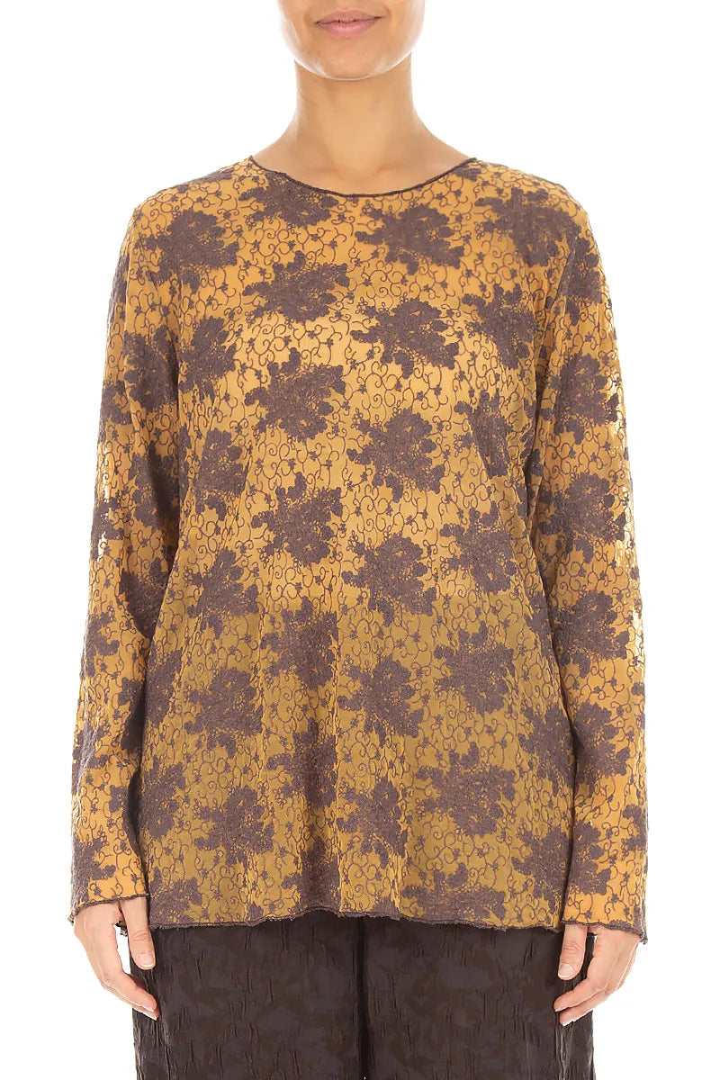 Truffle Brown Floral Cotton Lace Blouse