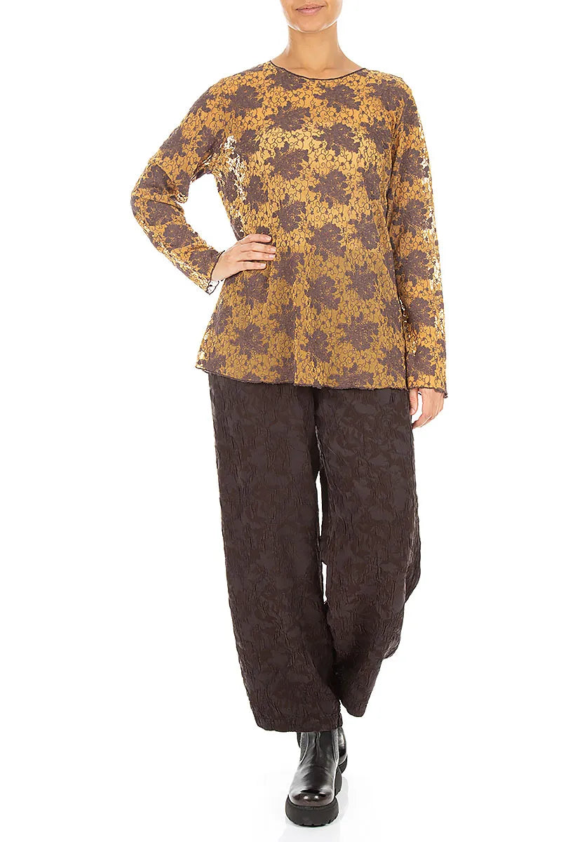 Truffle Brown Floral Cotton Lace Blouse