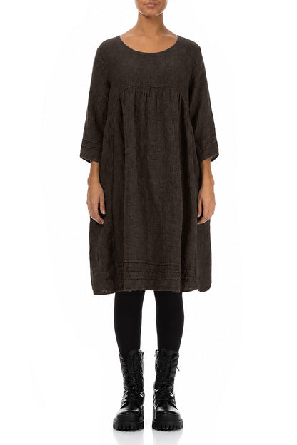 Truffle Brown Mélange Linen Smock Dress
