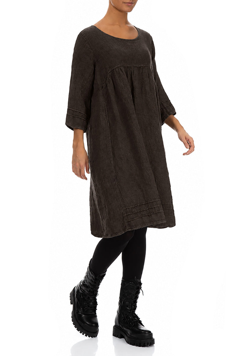 Truffle Brown Mélange Linen Smock Dress
