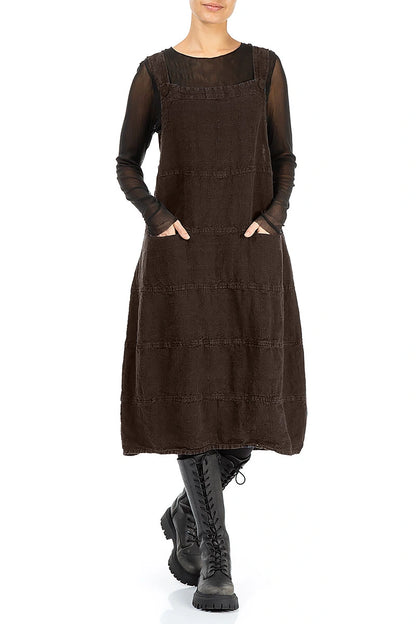 Truffle Brown Patterned Linen Dungaree Dress