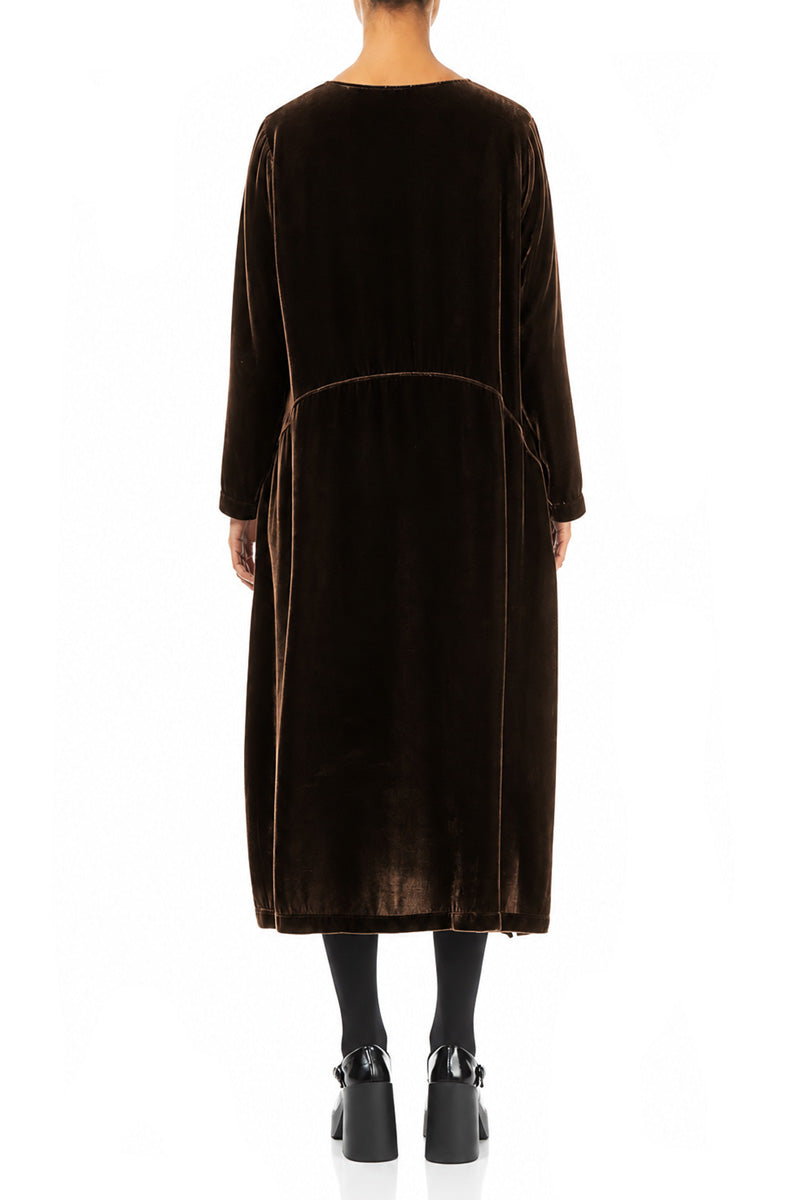 Truffle Brown Silk Velvet Shift Dress 2