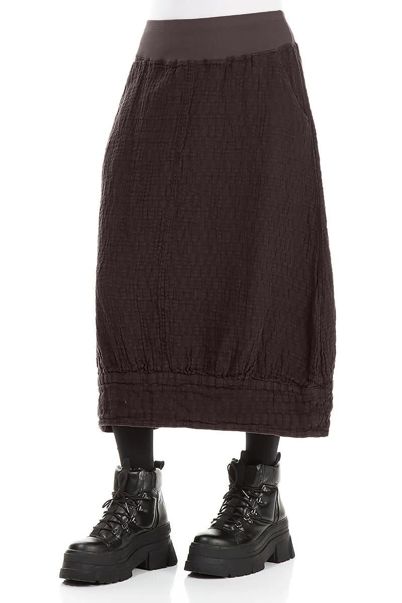 Truffle Brown Textured Linen Midi Skirt 3