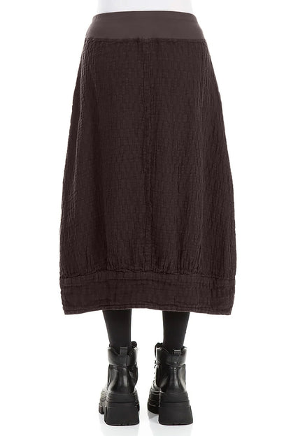 Truffle Brown Textured Linen Midi Skirt