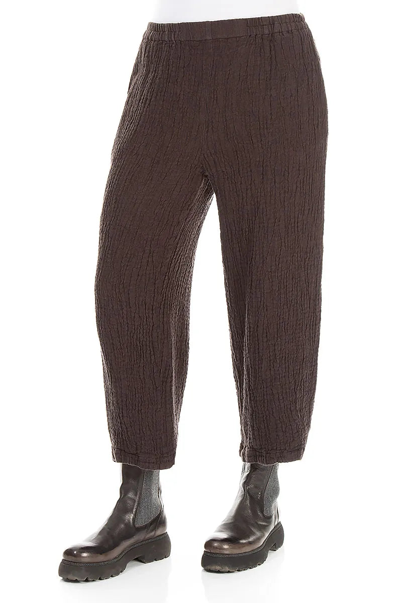 Truffle Brown Textured Linen Trousers 3