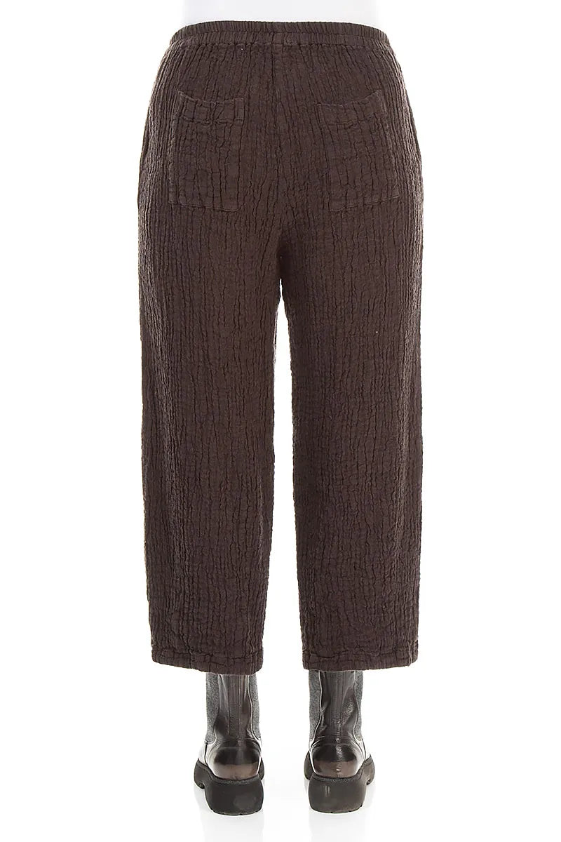 Truffle Brown Textured Linen Trousers 2