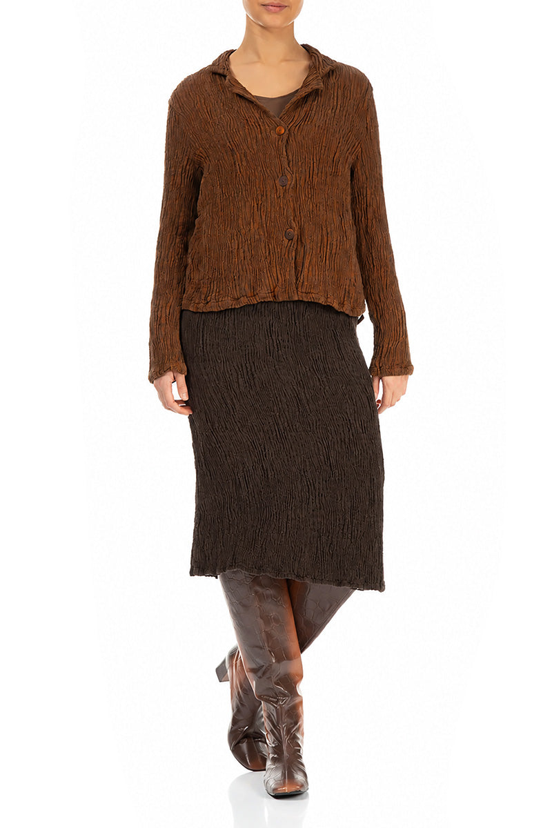 Truffle Brown Textured Silk Linen Pencil Skirt