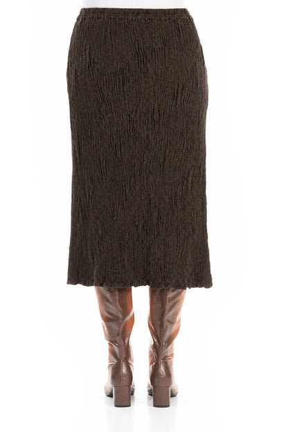 Truffle Brown Textured Silk Linen Pencil Skirt