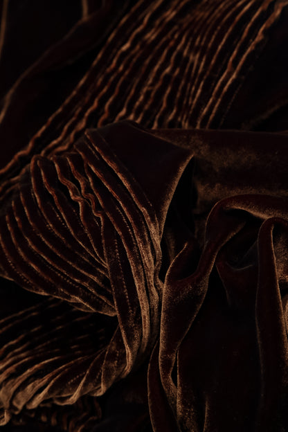 Tuck Front Aged Copper Silk Velvet Blouse 5