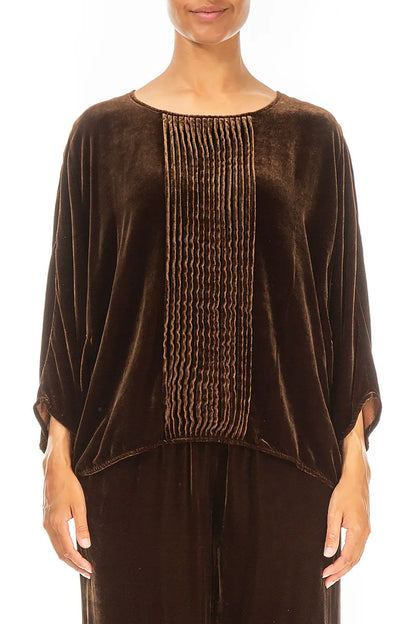 Tuck Front Aged Copper Silk Velvet Blouse 1