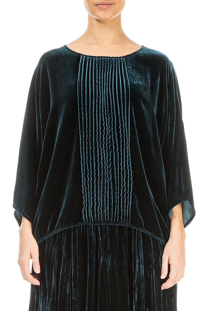 Bluse aus Pfauenseidensamt mit Falten vorne