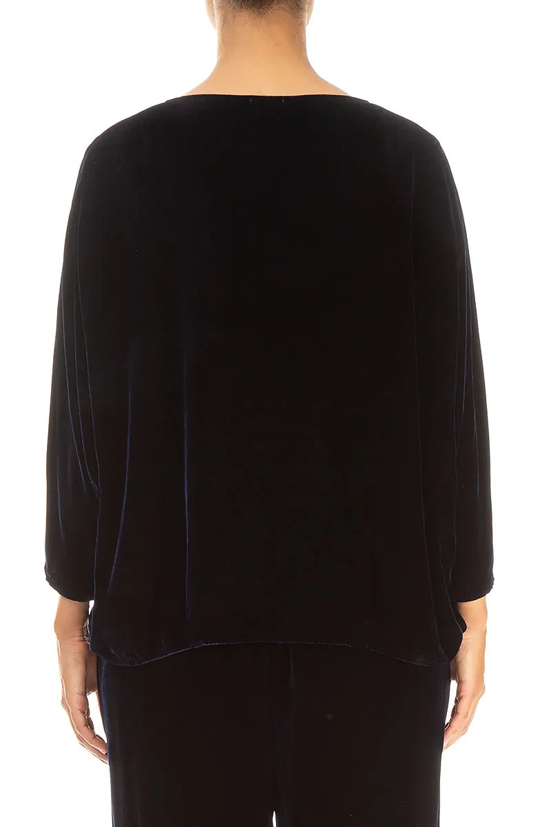 Tuck Front Royal Blue Silk Velvet Blouse