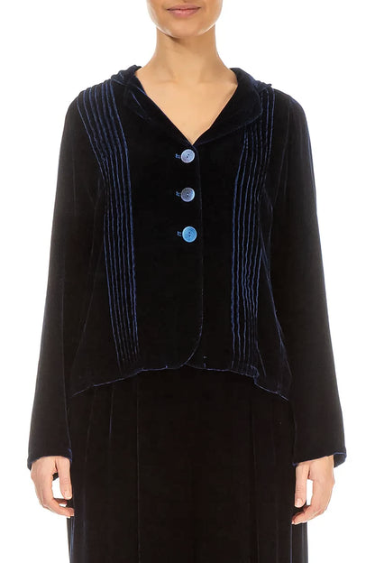Tuck Front Royal Blue Silk Velvet Jacket