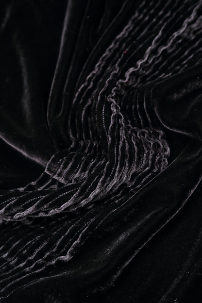 Tuck Front Slate Blue Silk Velvet Blouse