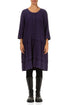 Tucks Decorated Flared Royal Purple Linen Dress 1