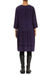 Tucks Decorated Flared Royal Purple Linen Dress 2