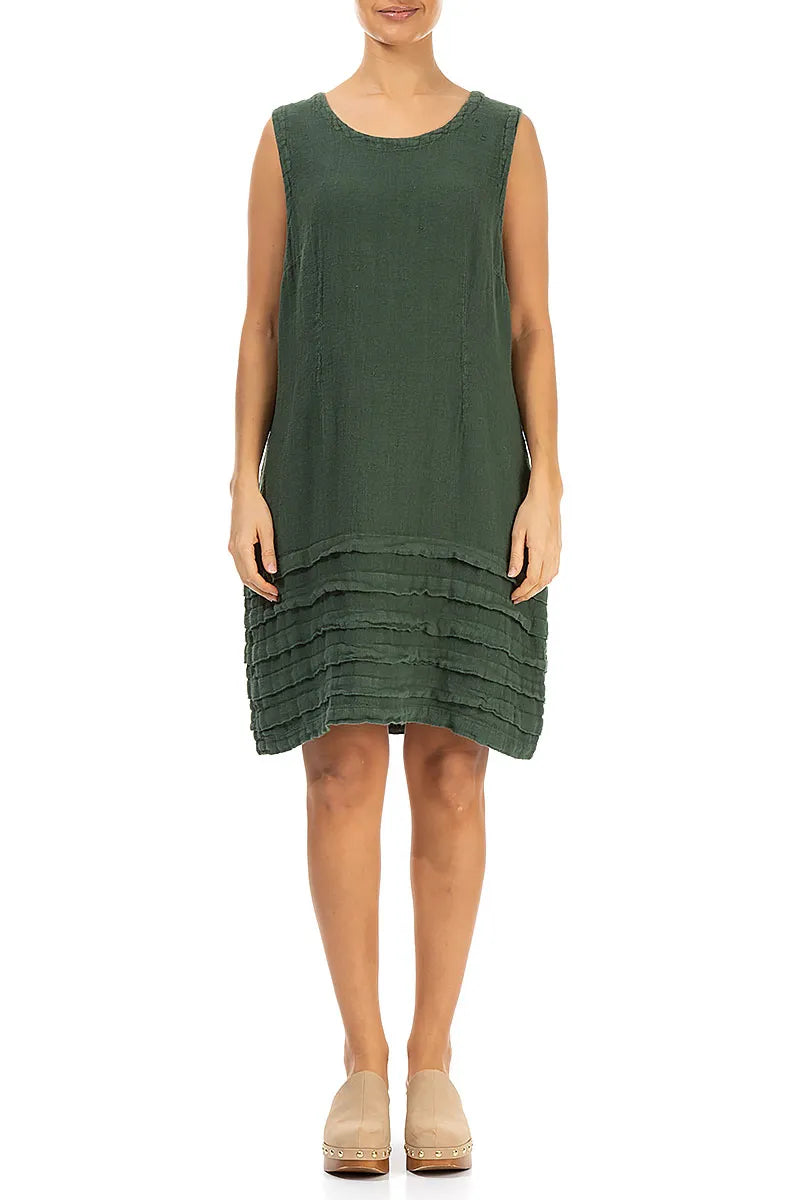 Robe courte kaki en lin avec ourlet rentré