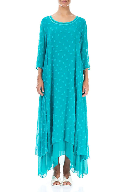 Turquoise Dotty Silk Maxi Dress 1