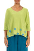 Turquoise Flowers Decorated Lime Linen Jumper 1