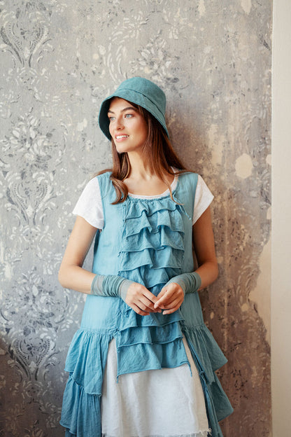 Turquoise Linen Bucket Hat 6