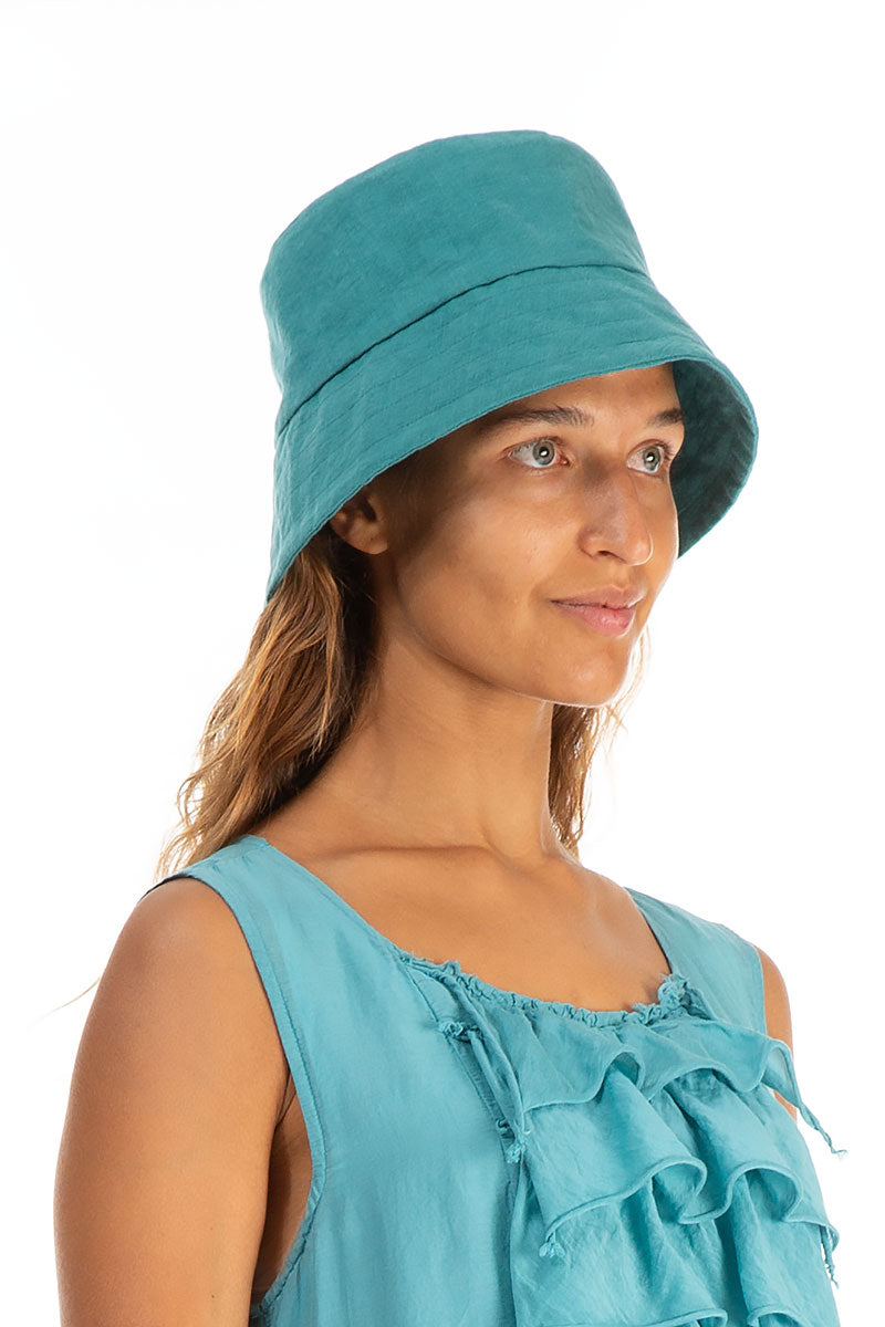 Turquoise Linen Bucket Hat 3