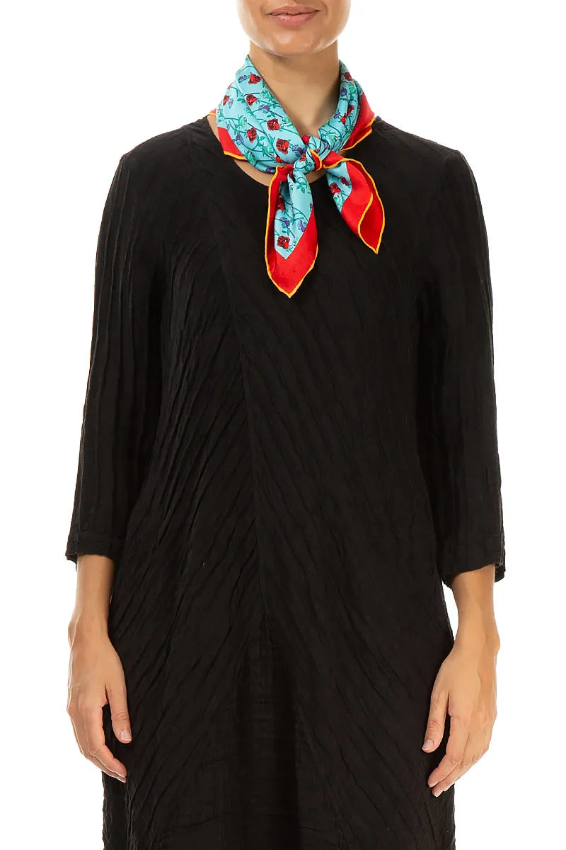 Turquoise Rosebud Silk Scarf 1